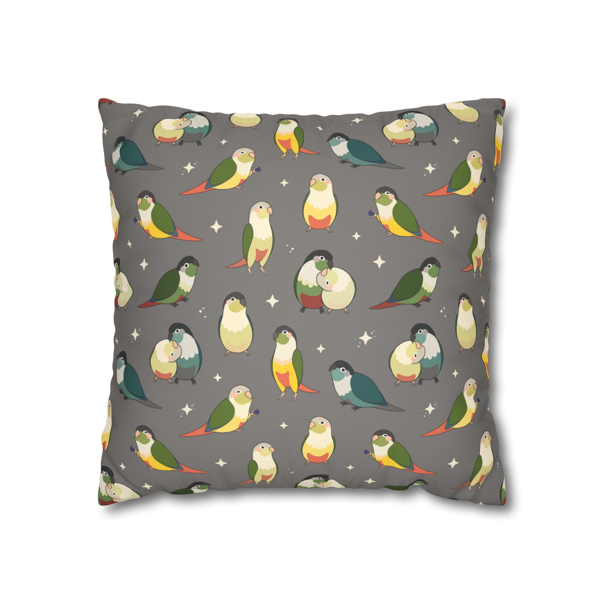 Green Cheek Conure Pillow Cover - Faux Suede | Cute Bird Throw Pillow ...