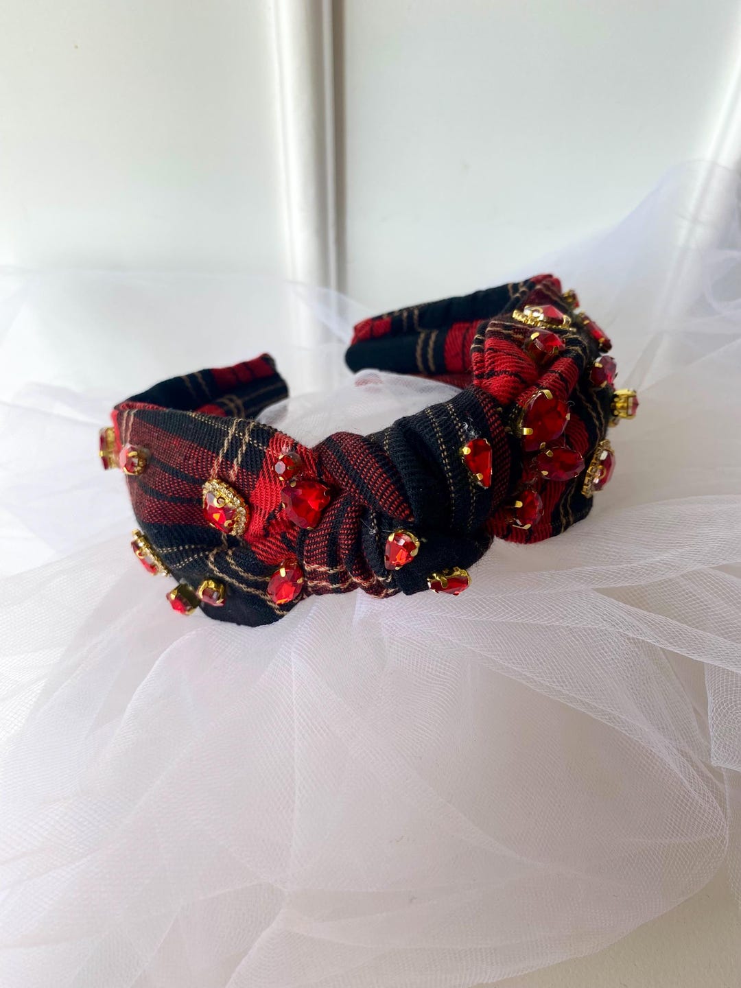 New ✨ Luxe Red Tartan Plaid Classic Prep Holiday Boutique Statement Headband ? 115516.Rockin--Around-Red-  main image 2