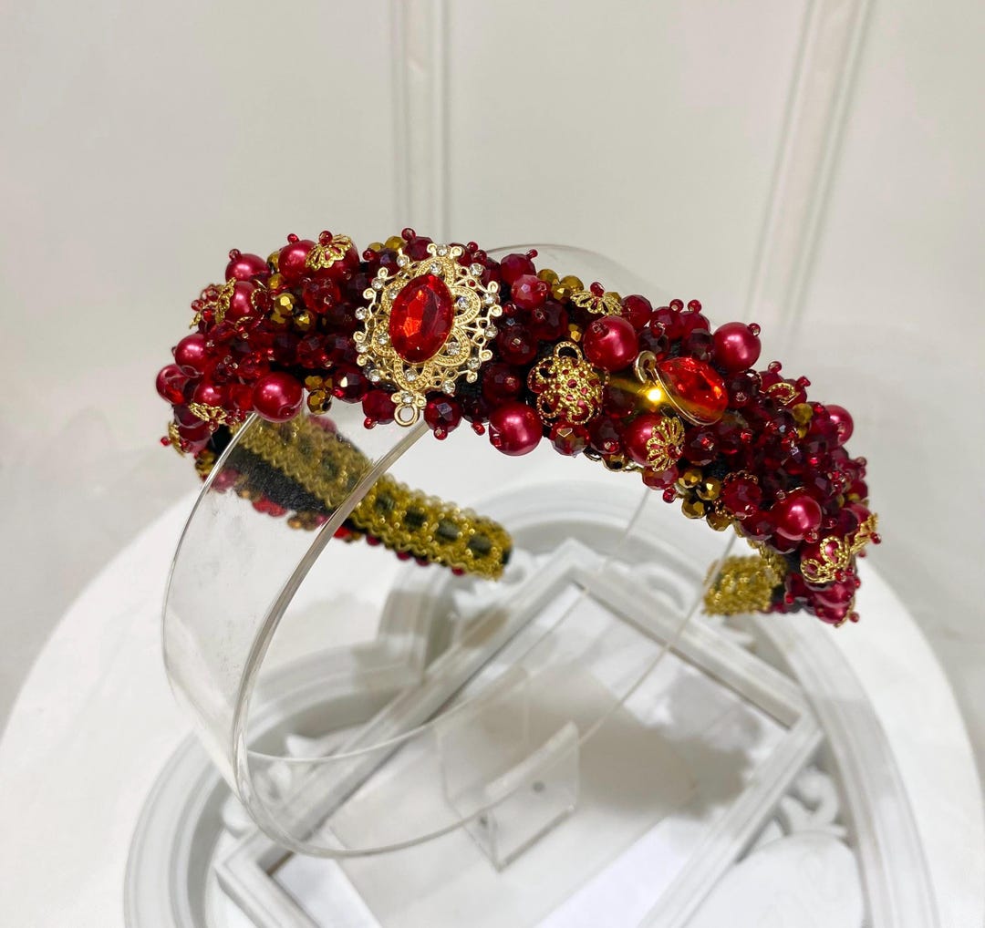 Burgandy/Red DOLCE STYLE HEADBAND ? Splendid DOLCE & GABBANA headband dark pink-burgundy velvet  main image 3