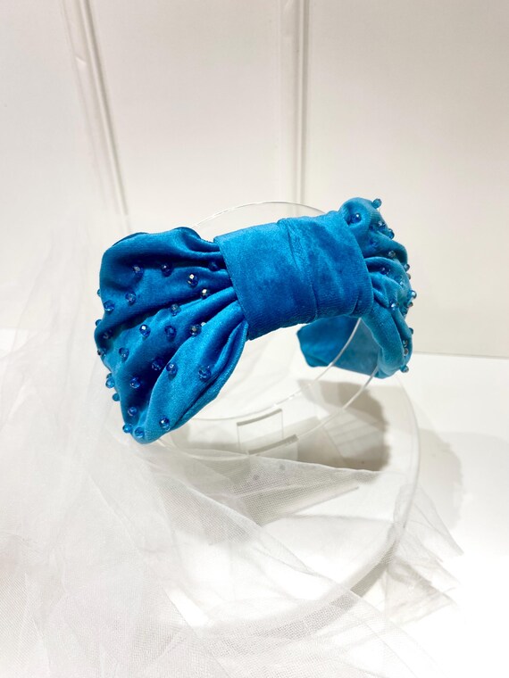 Blue Flat Knot Hairband. Blue Flat Knot Turban. Bow Tie  display picture 2