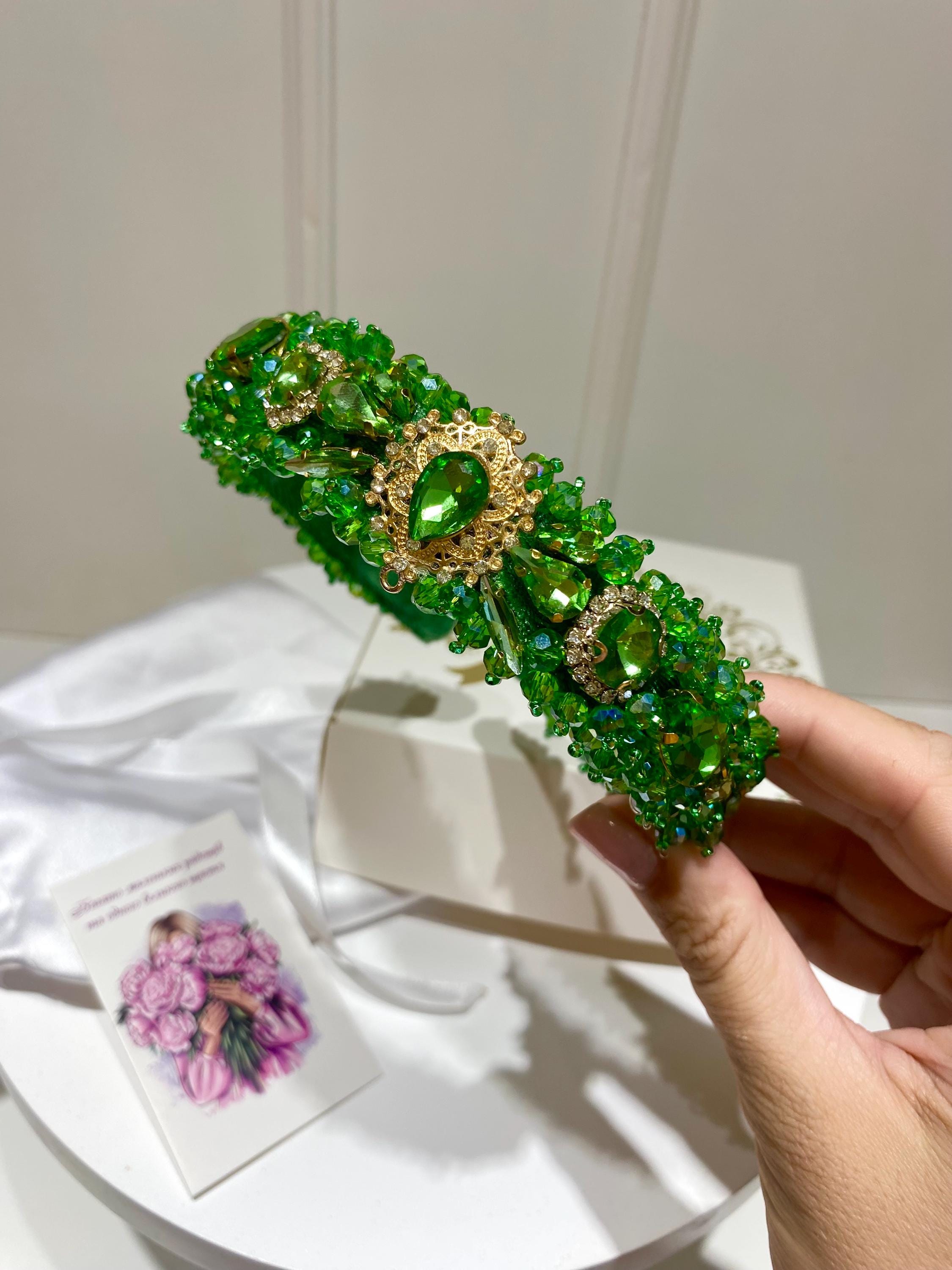 Regal Emerald Crystal Tiara Headband - Women Accessories Wedding Hair Jewelry Green Bridal Crown Princess... From  main image 3