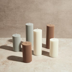 Petites bougies piliers côtelées | Cire de soja | Coulée à la main | Décoration d'intérieur d'apothicaire | Bougies de mariage | Cadeau