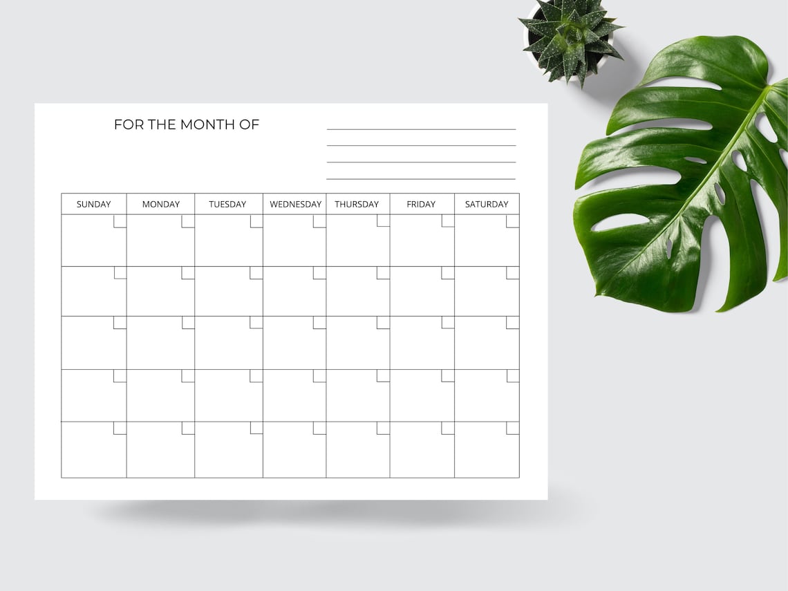 Blank Calendar Page Instant Download Printable Digital Etsy