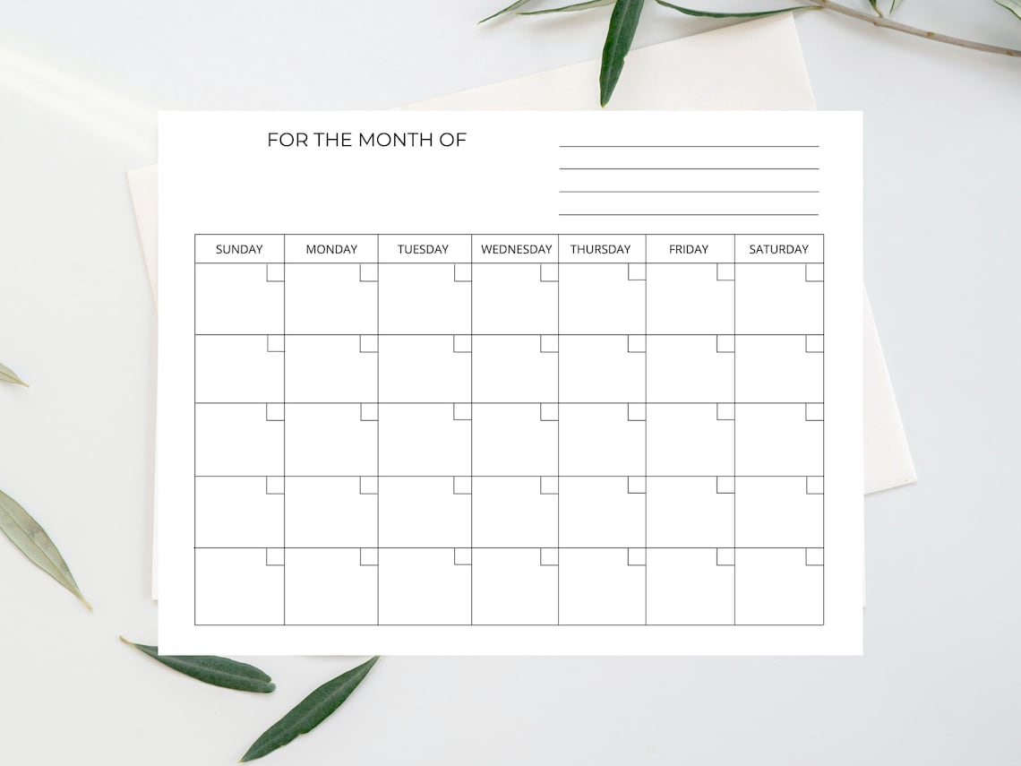 blank calendar page instant download printable digital etsy