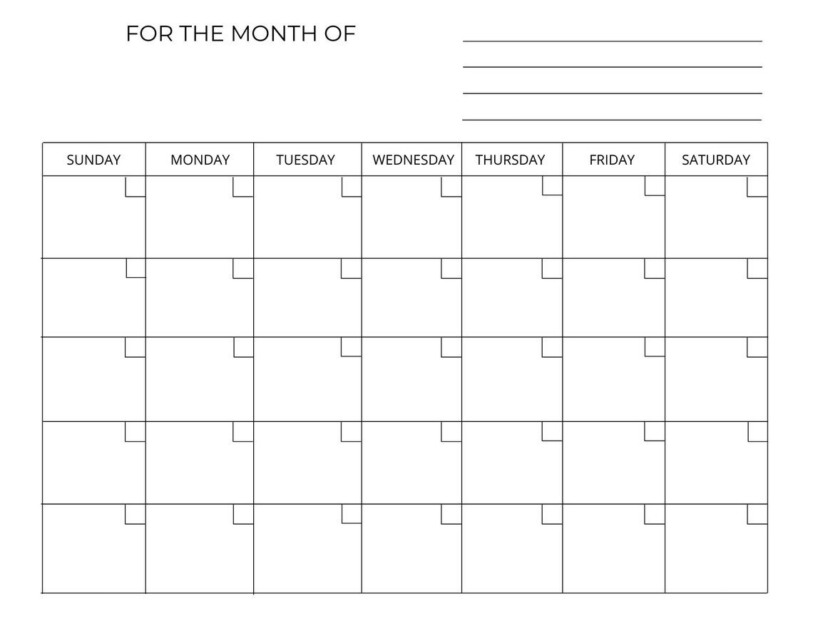 blank calendar page instant download printable digital etsy