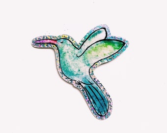 Glitter Watercolor Hummingbird Vinyl Sticker