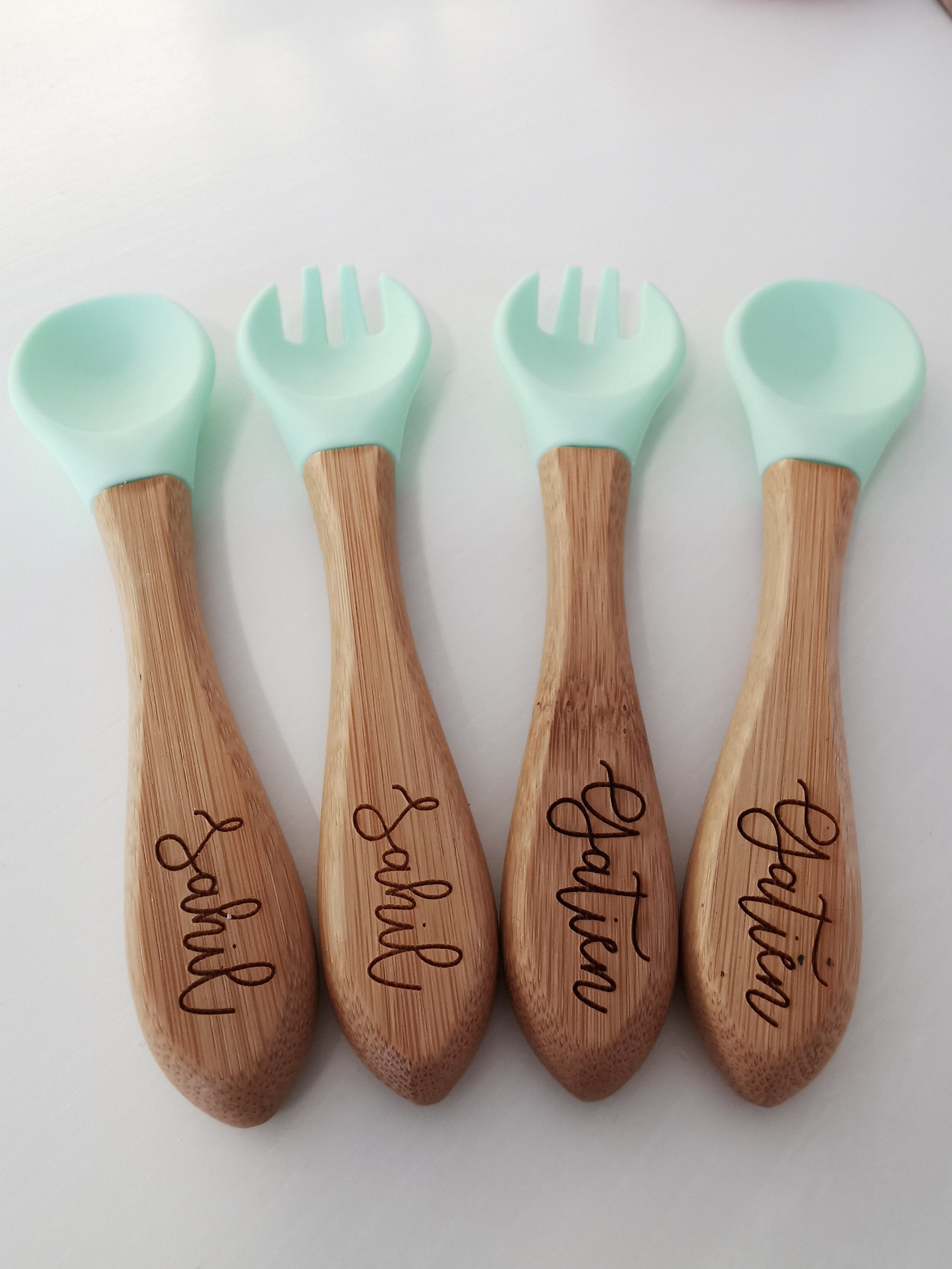 A customizable set of 2 cutlery made of wood and silicone Etsy