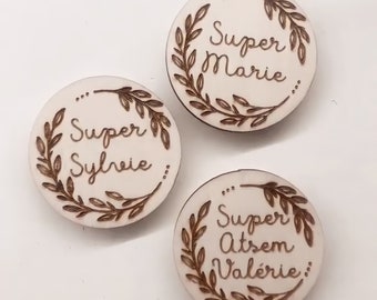 Magnet en bois personnalisé  Frigo / Aimant maître maîtresse atsem