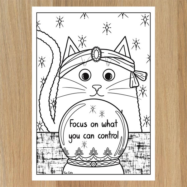 Cat / Kitten Colouring Page | Fortune Teller Gypsy, Digital download printable PDF, All ages mindful colouring sheet, Fun activity