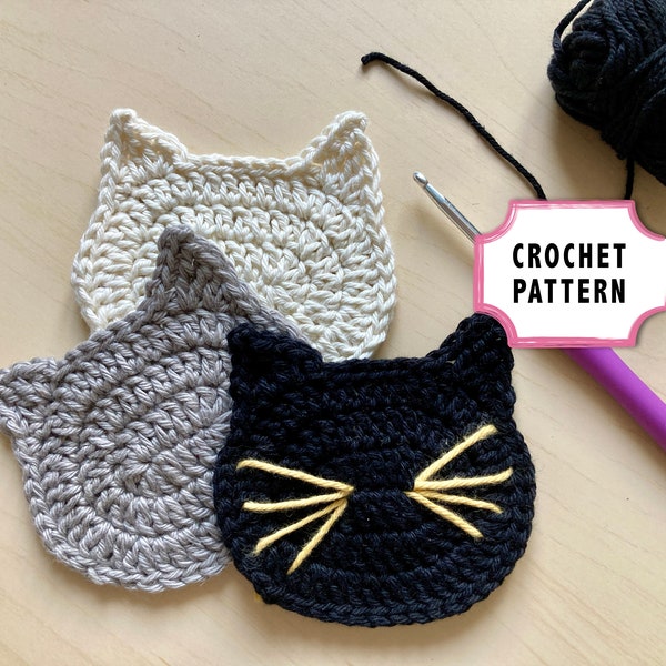 Crochet PATTERN: oval cat coaster with beginner-friendly instructions | Instant download cat head cup mat tutorial for cat lovers