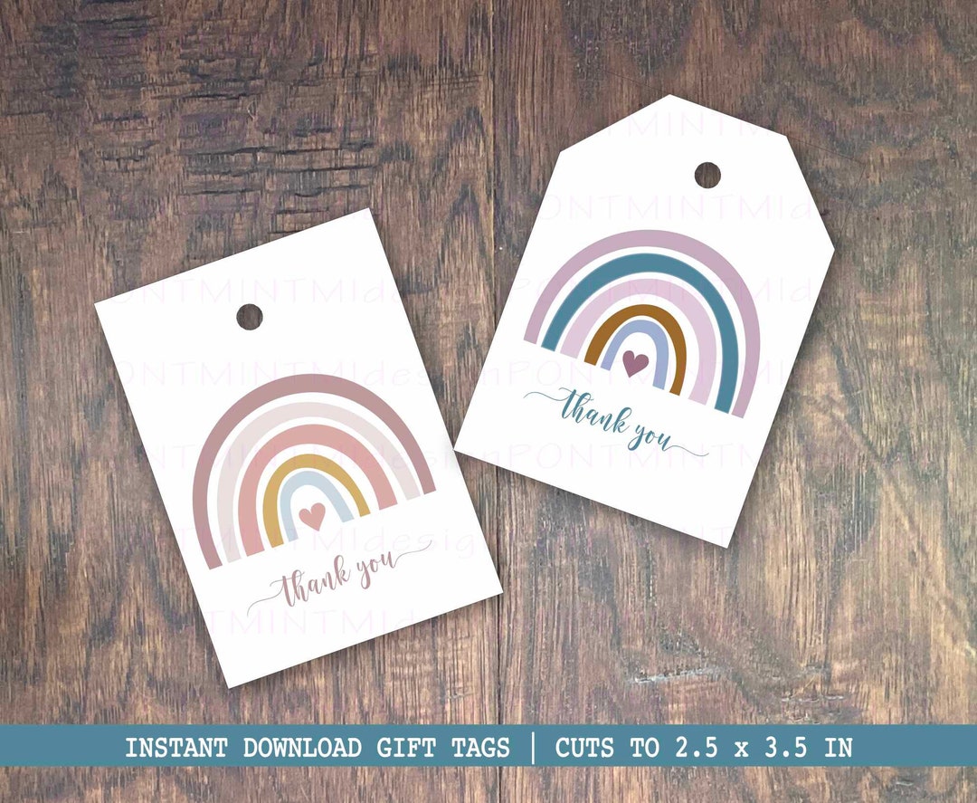 Thank You Rainbow and Heart PRINTABLE Teacher Appreciation Gift Tag 2.5 ...