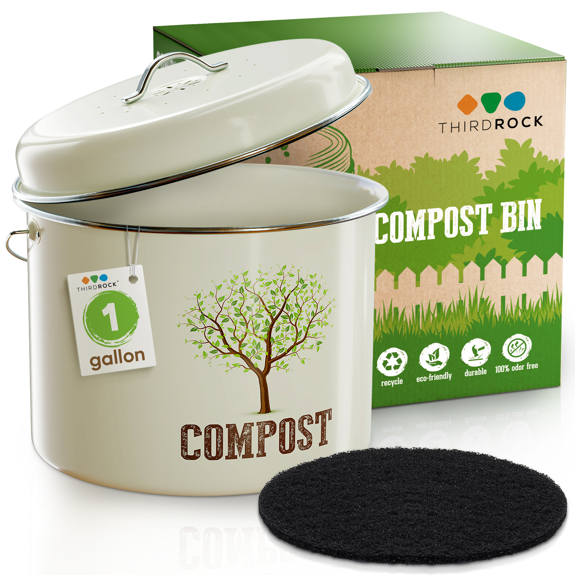 Kitchen Compost Bin, Countertop Compost Bin With Inner Pail Liner, Small Compost  Bin, Includes Charcoal Filter, Cream Color 