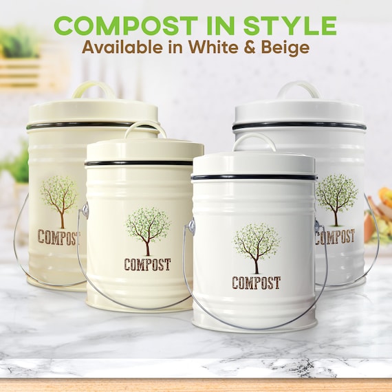 Kitchen Compost Bin, Countertop Compost Bin With Inner Pail Liner, Small Compost  Bin, Includes Charcoal Filter, Cream Color 