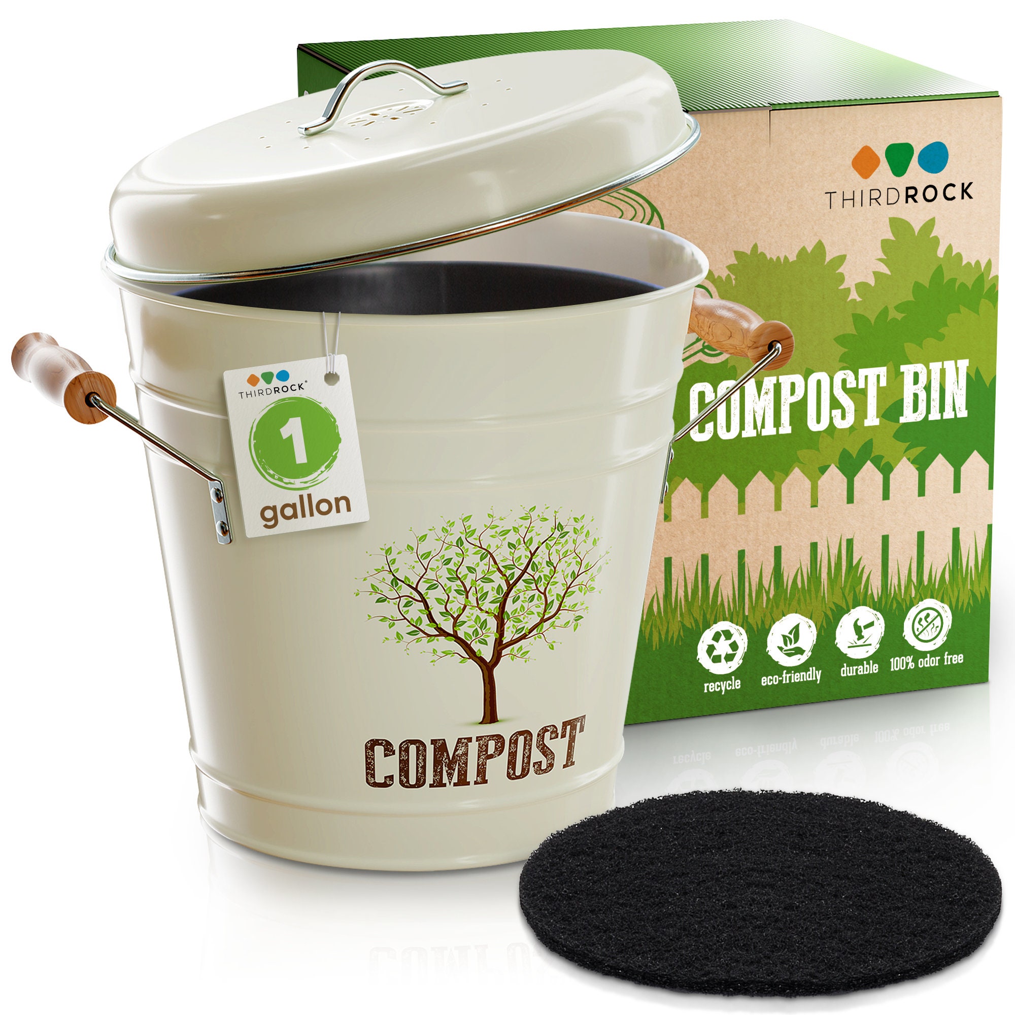 Sustainable/Eco Friendly Compost Bin with Charcoal Filter Steel | Pebbly | 7 qt. | Slate