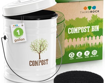 Compost Bin Kitchen 1 Gallon Smell Free, Charcoal Filter Countertop Compost  can
