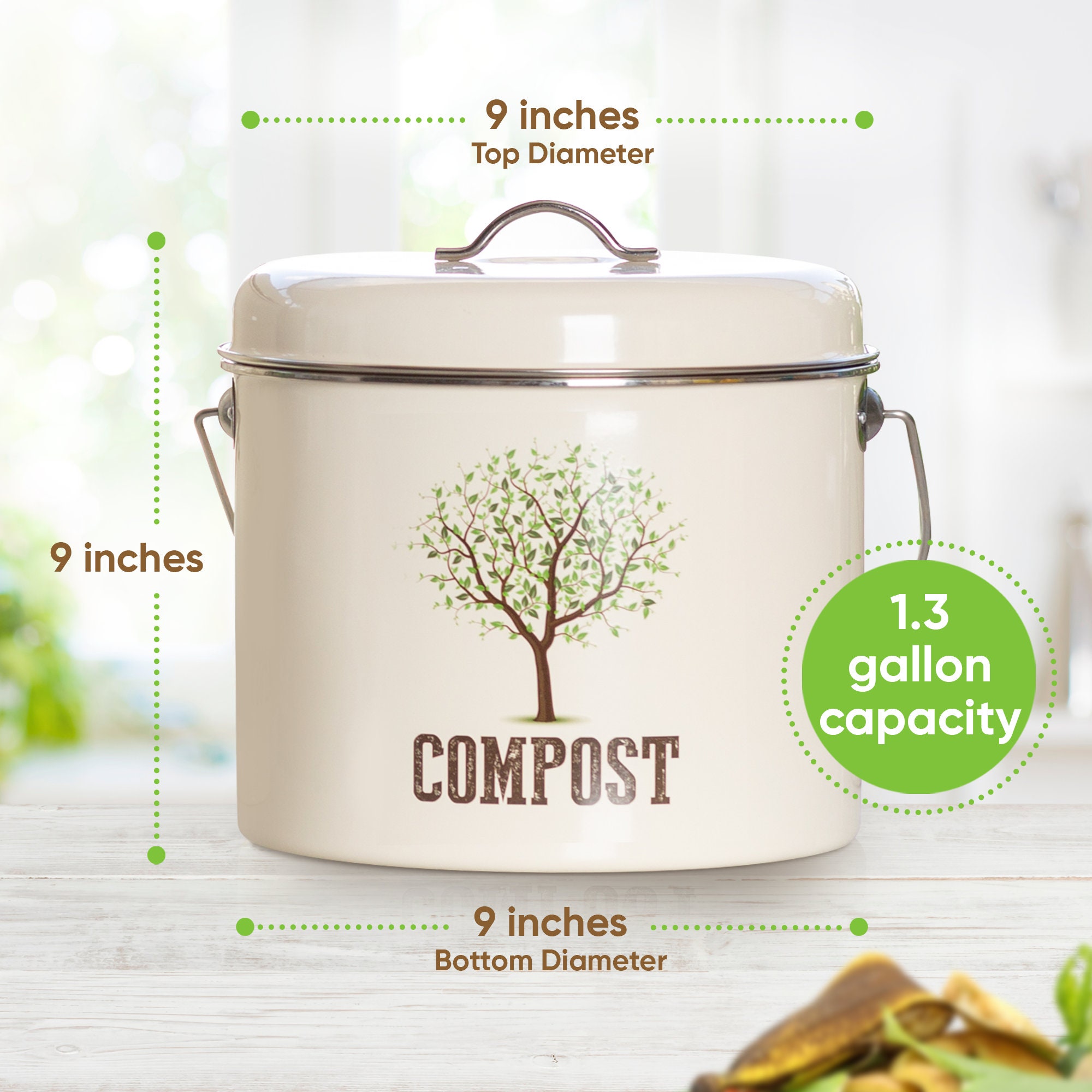 Countertop Kitchen Compost Bin, Compost Bucket for Kitchen, Small