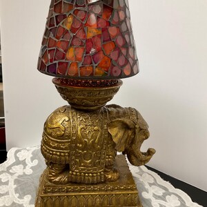 13” x 7” x 5” Fancy Gold Elephant w/Glass Top Solar Garden Light