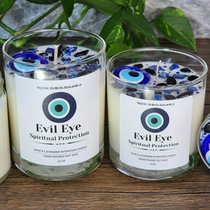 Evil Eye Candle With Authentic Turkish Glass Pendant - Sage & Lavender Scented Soy Wax - Remove Negative Energy - Spiritual Protection Gift