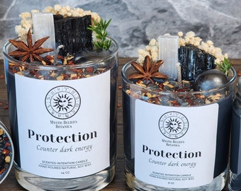 Protection Candle With Crystals And Herbs - Grapefruit & Palo Santo Scented Organic Soy Wax - Spiritual Protection Gift