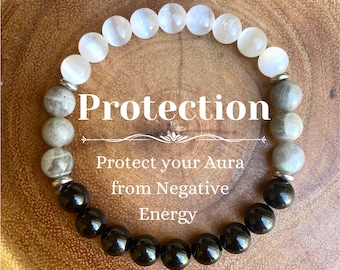 Protection Bracelet - Black Tourmaline, Selenite, & Labradorite Bracelet - Bracelet for Protection - 8mm Gemstone Bracelet