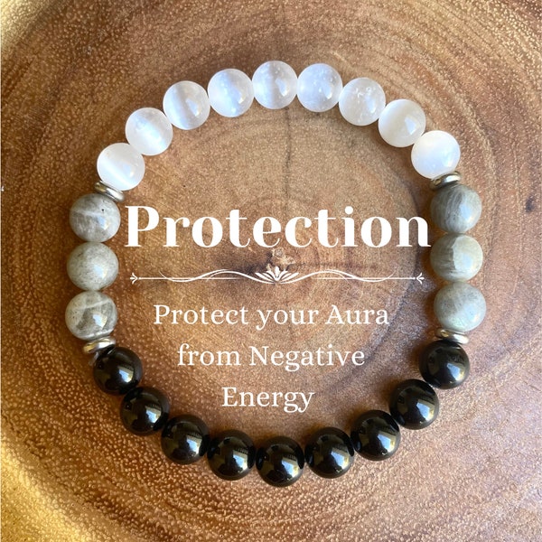 Protection Bracelet - Black Tourmaline, Selenite, & Labradorite Bracelet - Bracelet for Protection - 8mm Gemstone Bracelet