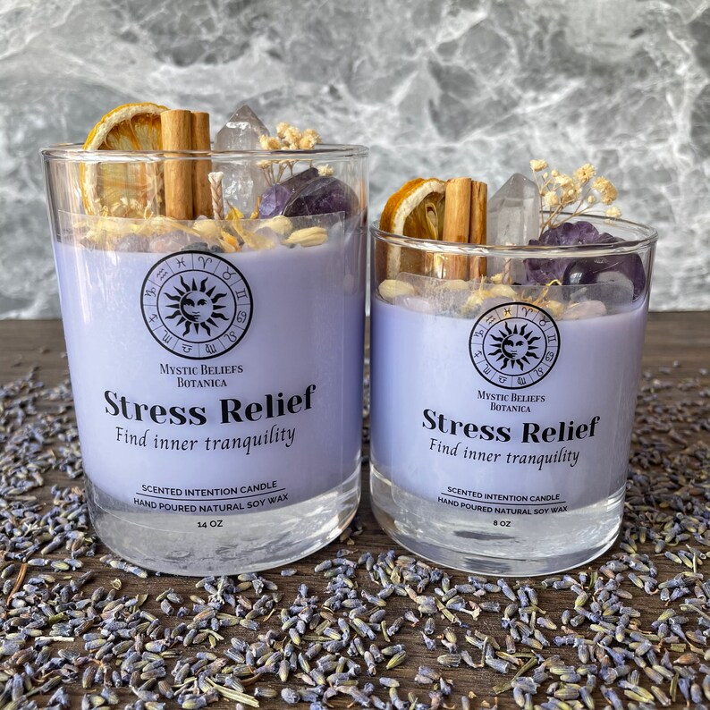 Stress & Anxiety Relief Intention Candle Crystal and Herb Etsy