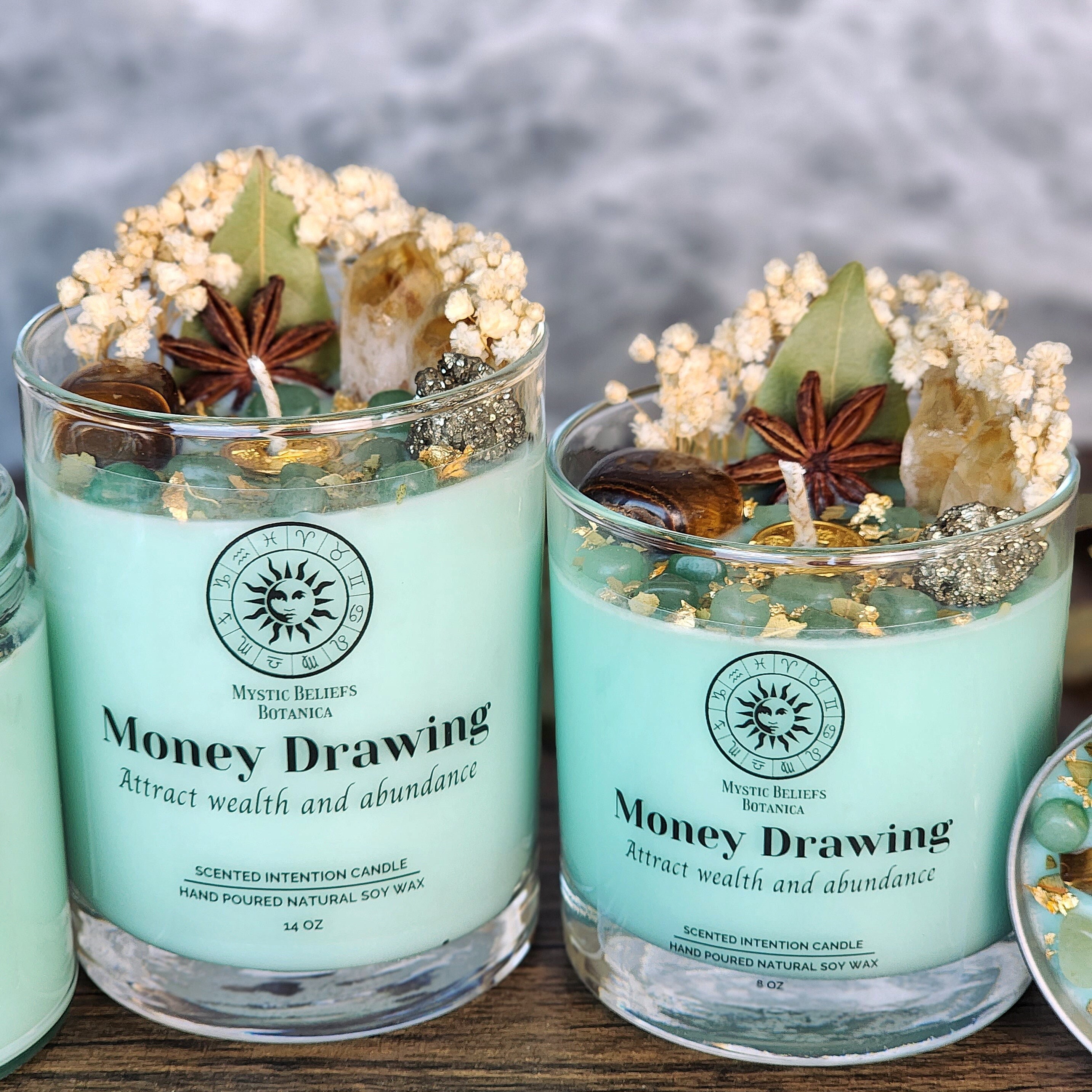 Money Drawing Intention Candle With Luxury Crystals and Herbs Cedarwood &  Vanilla Scented Natural Soy Wax Attract Wealth Crystal Gift -  Ireland