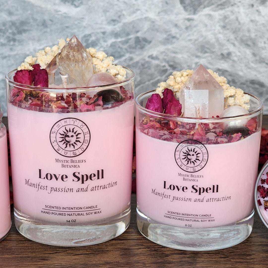 Love Spell Candle With Crystals and Herbs - Manifest Love and ...