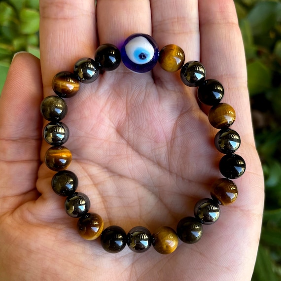 Bracciale Ossidiana Occhio di Tigre, Shamballa Con Perla Argento