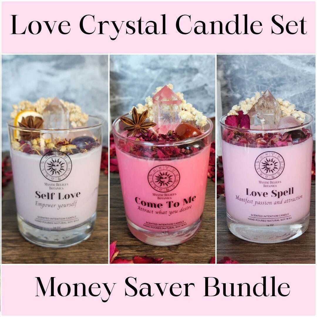 Love Crystal Candle Set Money Saver Bundle Intention Candles With