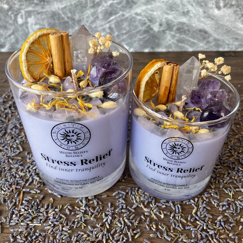 Stress & Anxiety Relief Intention Candle Crystal and Herb Etsy