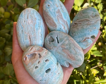 Blue Aragonite Palm Stone - Blue Aragonite Palmstone - Blue Aragonite - Aragonite