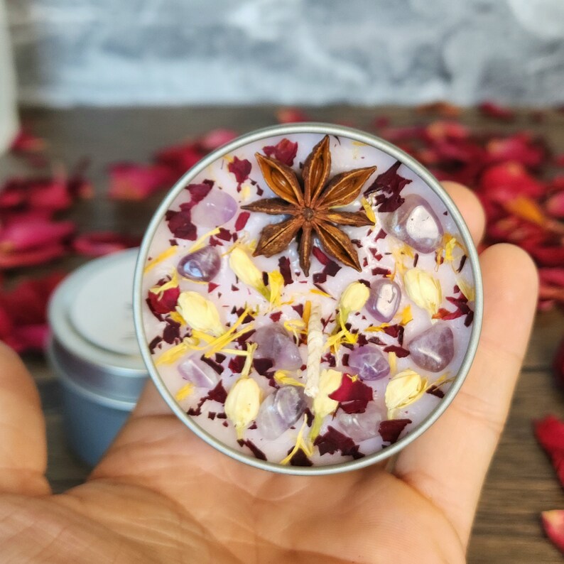 Self Love Intention Candle – Honeysuckle Soy Wax With Amethyst Crystals ...
