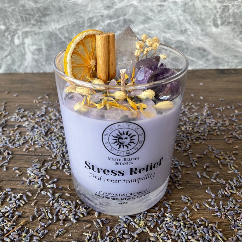 Stress & Anxiety Relief Intention Candle Crystal and Herb Etsy
