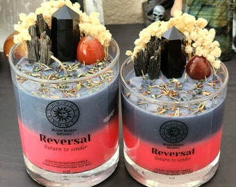 Reversal Intention Candle With Crystals And Herbs - Vela Reversible - Blue Sage & Sandalwood Scented Natural Soy Wax - Protection Gift