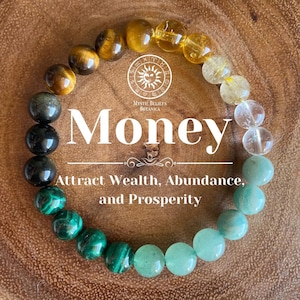 Money Bracelet - Lucky Bracelet - Attract Wealth, Abundance, & Prosperity - Green Aventurine - Malachite - Citrine - Tiger Eye - Gold Rutile