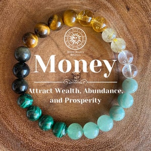 Geld Armband - Glücks Armband - Ziehen Sie Reichtum, Wohlstand & Wohlstand an - Grüner Aventurin - Malachit - Citrin - Tigerauge - Gold Rutil