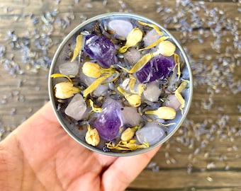 Stress & Anxiety Relief Intention Candle With Luxury Crystals and Herbs - Natural Soy Wax Candle - Housewarming Crystal Gift - Meditation