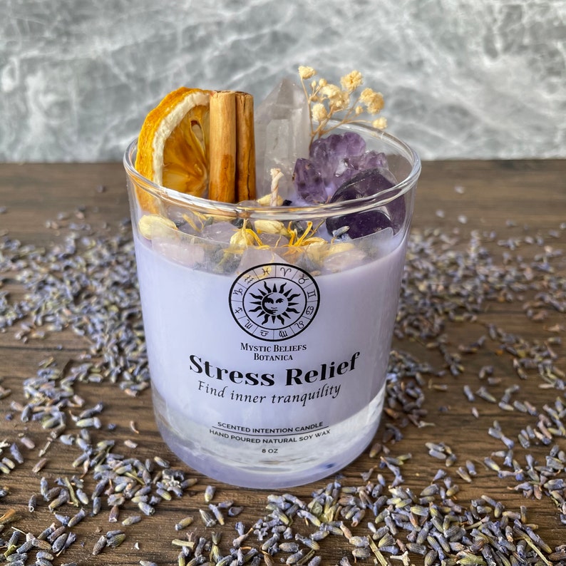 Stress & Anxiety Relief Intention Candle Crystal and Herb Etsy