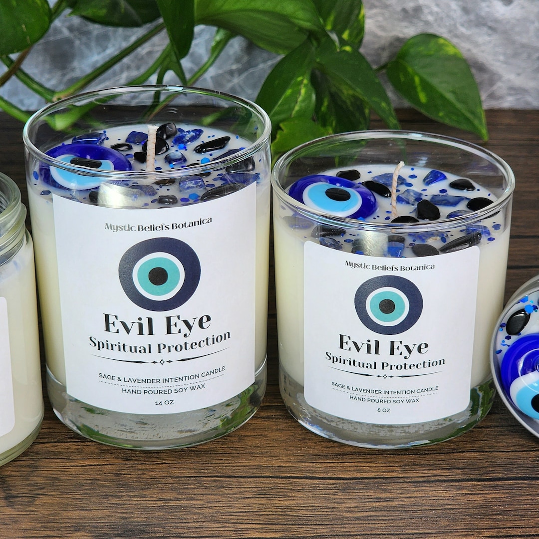 Evil Eye Candle With Authentic Turkish Glass Pendant - Sage & Lavender ...