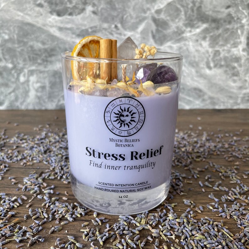 Stress & Anxiety Relief Intention Candle Crystal and Herb Etsy