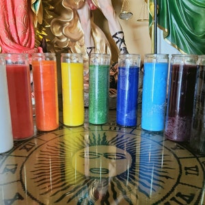 7 Day Candles - One Color Tall Glass Prayer Candles - Chakra Candles - Regular or Fixed