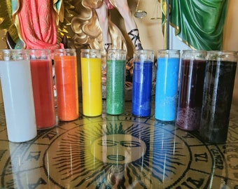 7 Tageskerzen - Einfarbige Hohe Glas Gebetskerzen - Chakra Kerzen - Normal oder Fest