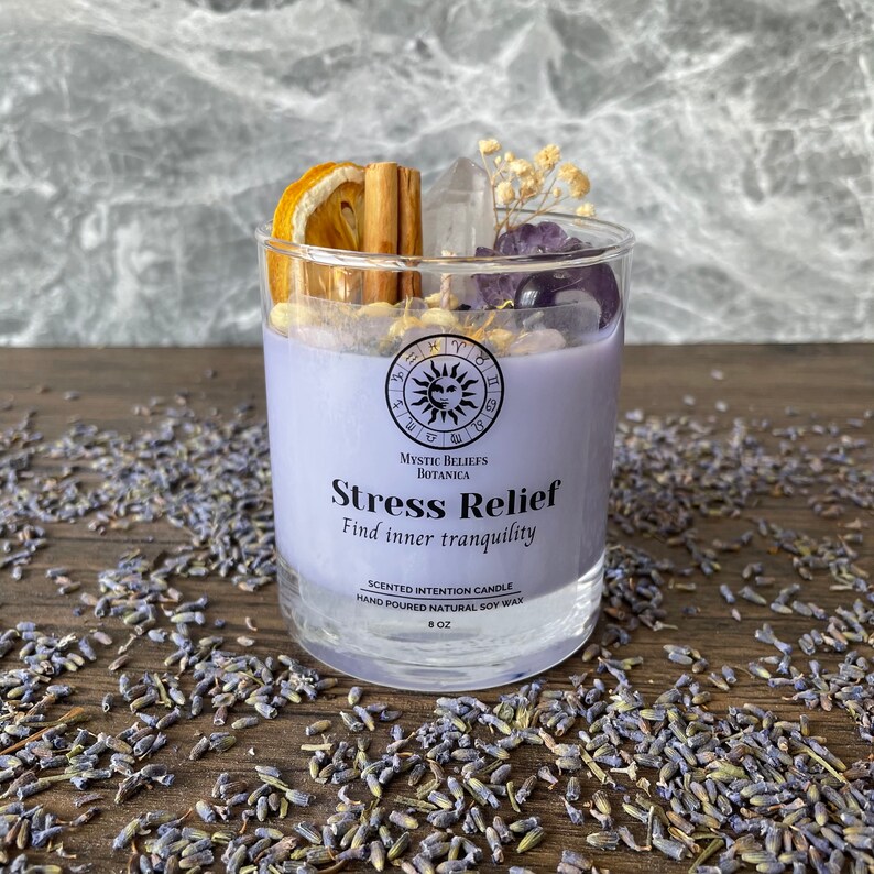 Stress & Anxiety Relief Intention Candle Crystal and Herb Etsy