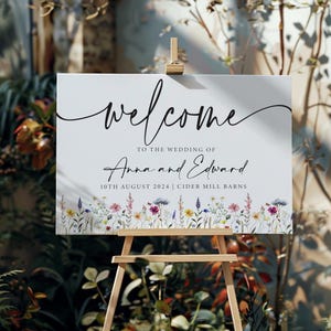 Wildflower Welcome Wedding Sign - Printed A1 or A2 poster board or poster. Pastel wild flower, floral country garden wedding