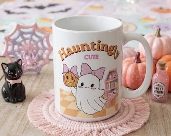 Kawaii Ghost Pumpkin Mug | Pastel Halloween Ceramic Trick or Treat Drinkware