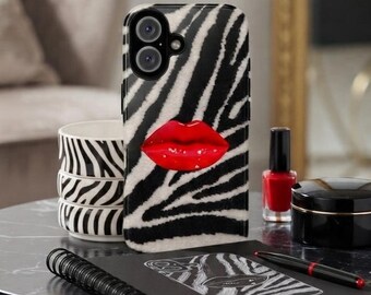 Red Lips Zebra Print phone case | Tough Cases