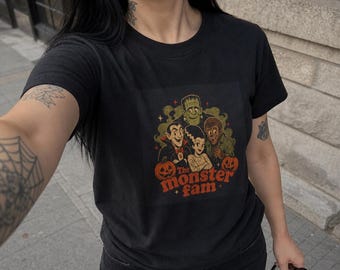 The Monster Fam T-Shirt: Classic Halloween Characters, 100% Cotton Tee