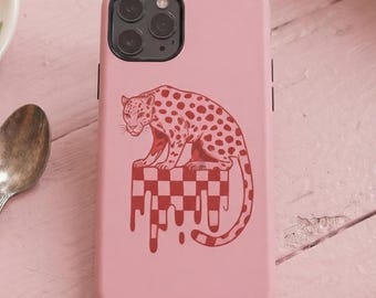 Leopard Dripping Checkerboard Phone Case | Protective Dual-Layer Cover