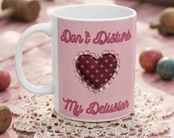 Pink Floral Heart Mug | Darlin' My Heart Woman Portrait Ceramic Coffee Cup